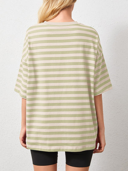 Striped Round Neck Half Sleeve T-Shirt-Angel Casuals