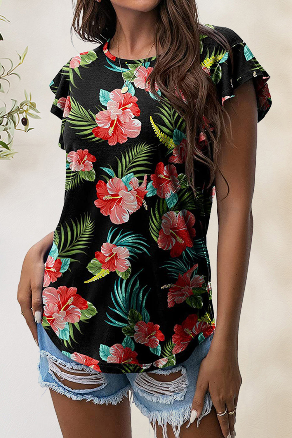 Printed Round Neck Short Sleeve T-Shirt-Angel Casuals