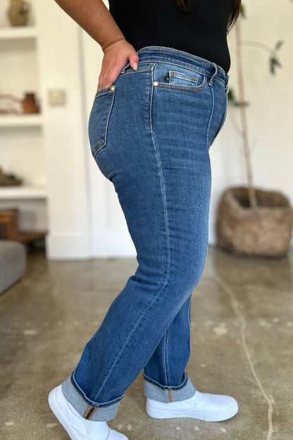 Judy Blue Full Size High Waist Front Seam Detail Straight Jeans-Angel Casuals