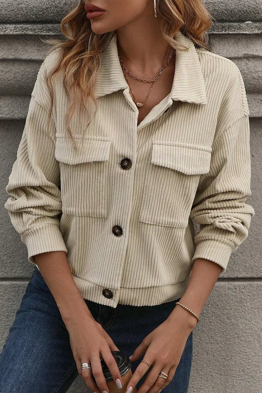 Pocketed Collared Neck Button Up Jacket-Angel Casuals