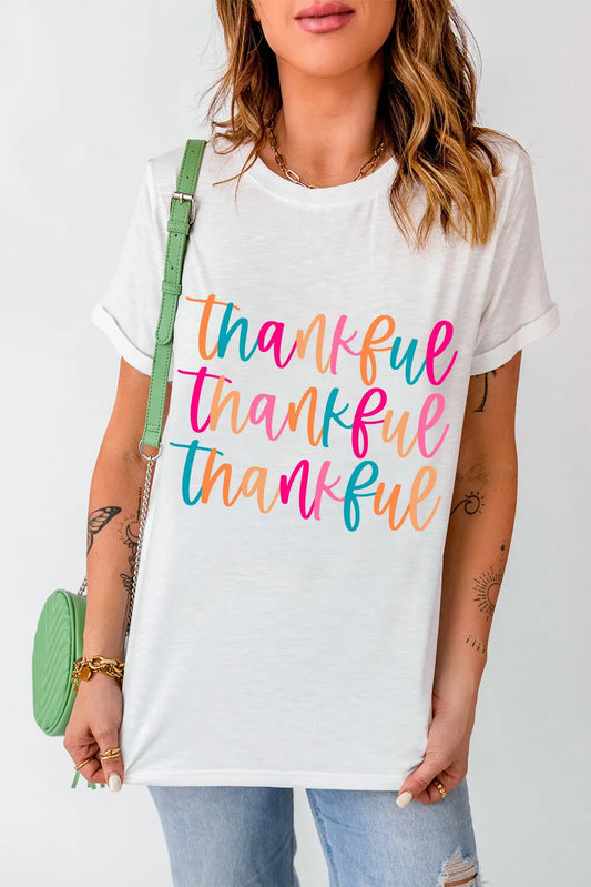 Full Size THANKFUL Round Neck Short Sleeve T-Shirt-Angel Casuals