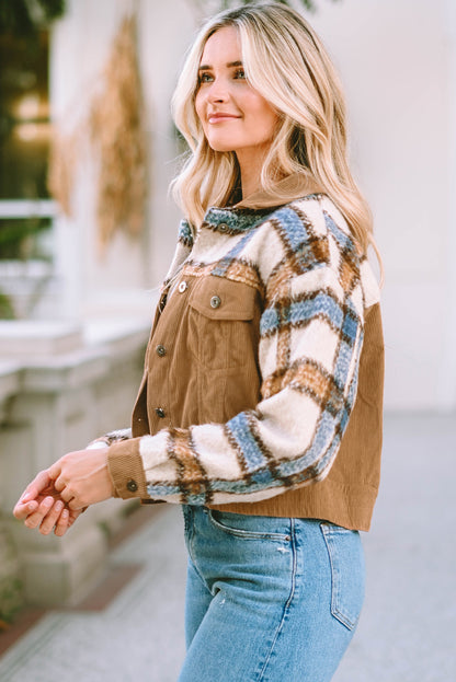 Plaid Collared Neck Button Down Jacket-Angel Casuals