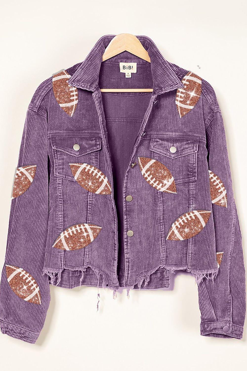 BiBi Football Sequin Embroidery Washed Corduroy Jacket-Angel Casuals