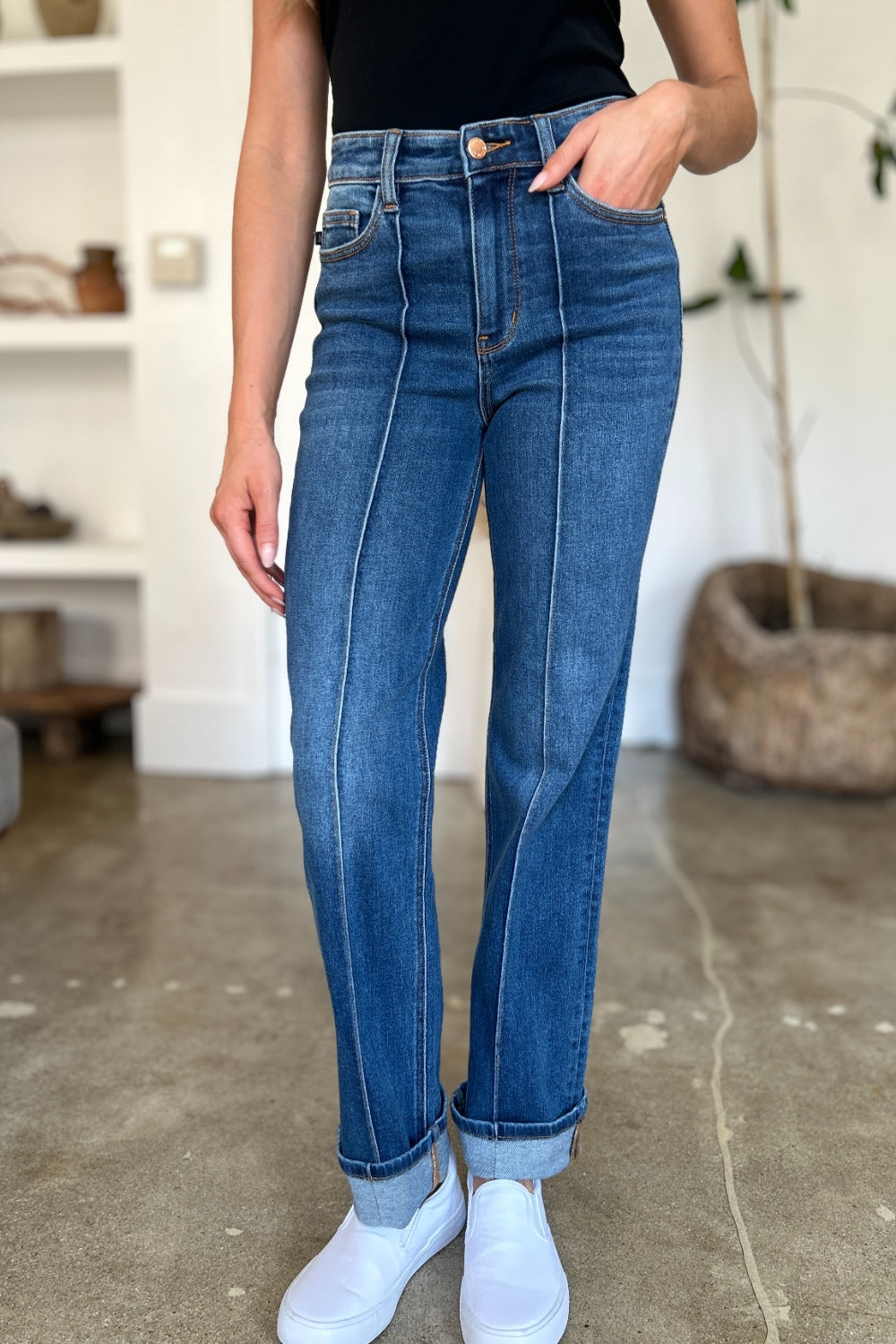 Judy Blue Full Size High Waist Front Seam Detail Straight Jeans-Angel Casuals