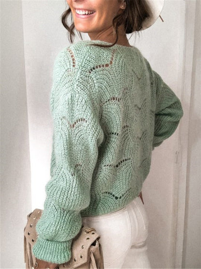 Openwork Button Up Long Sleeve Cardigan-Angel Casuals