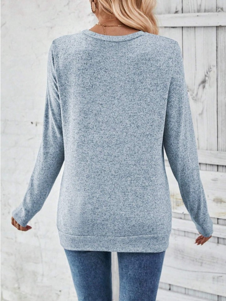 Round Neck Long Sleeve T-Shirt-Angel Casuals