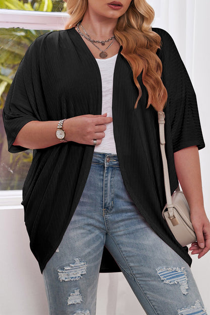 Plus Size Ribbed Cocoon Cover Up-Angel Casuals