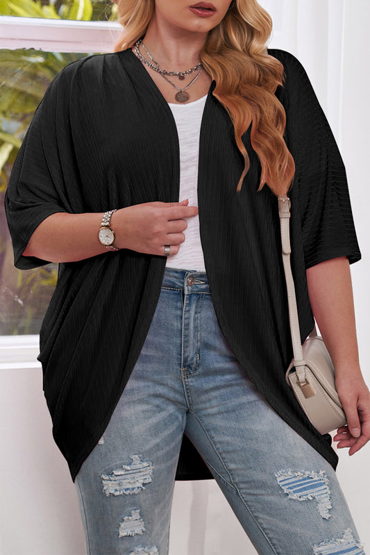 Plus Size Ribbed Cocoon Cover Up-Angel Casuals