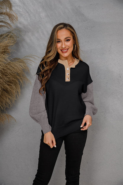 Angel Wings Round Neck Buttoned Knit Top-Angel Casuals