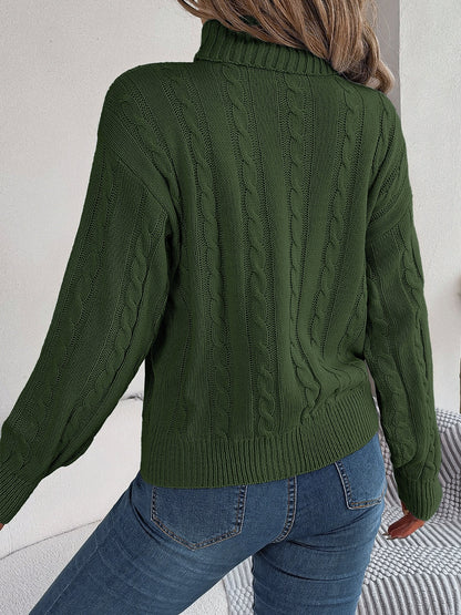 Cable-Knit Turtleneck Dropped Shoulder Sweater-Angel Casuals