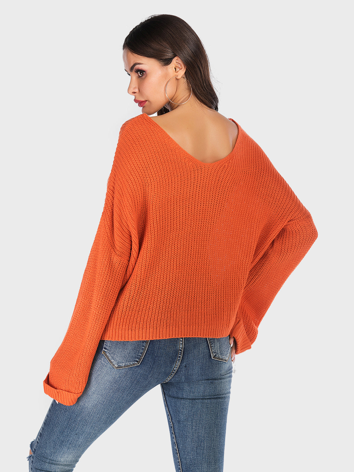 Perfee V-Neck Dropped Shoulder Long Sleeve Sweater-Angel Casuals