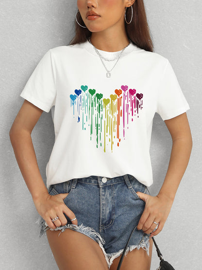 Heart Round Neck Short Sleeve T-Shirt-Angel Casuals