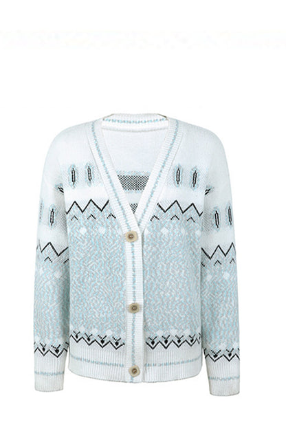 Printed V-Neck Buttoned Cardigan-Angel Casuals