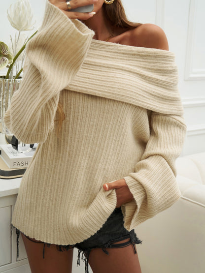 Devine Off-Shoulder Extra-Long Sleeve Sweater-Angel Casuals