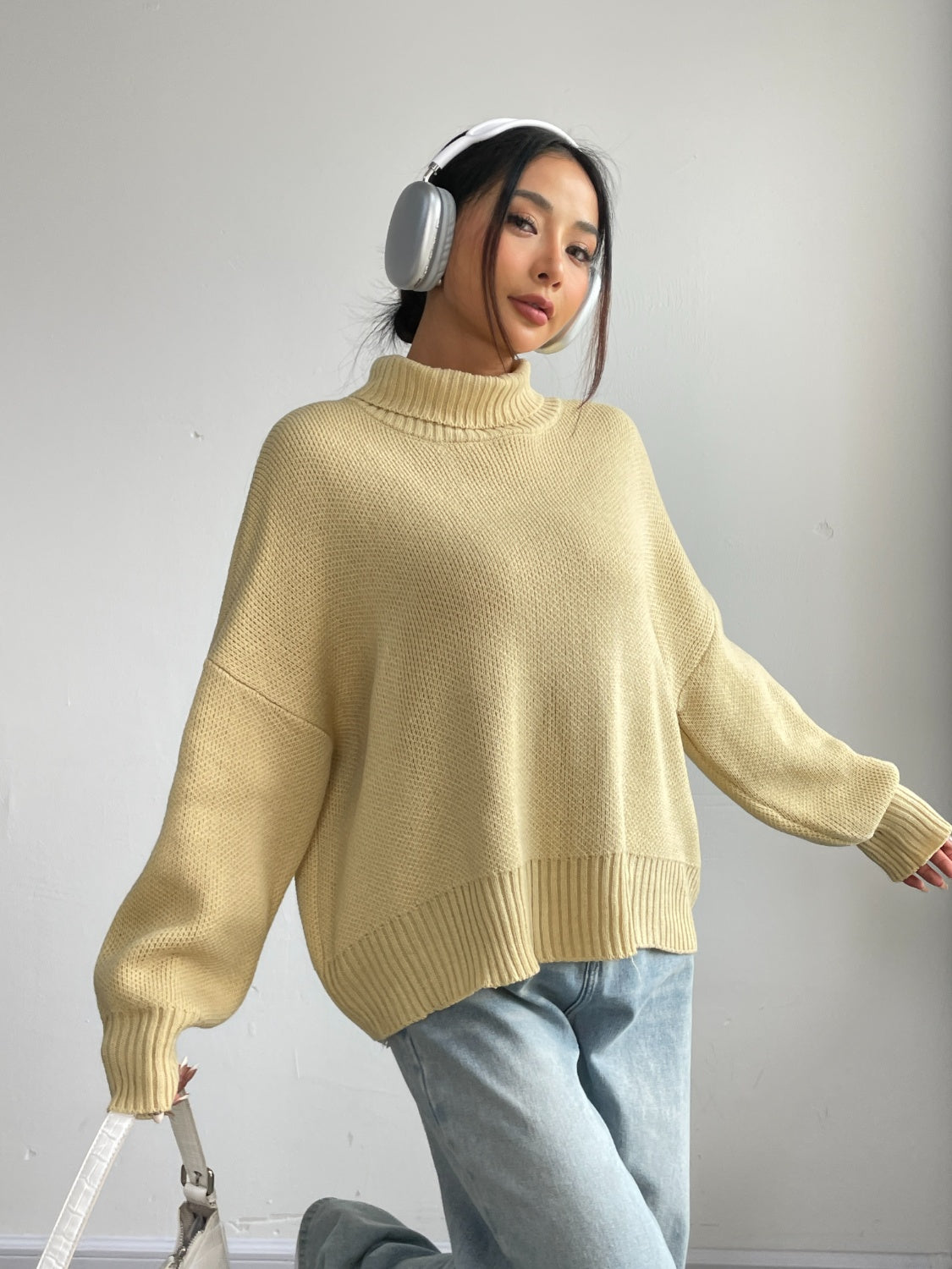 Turtleneck Dropped Shoulder Sweater-Angel Casuals