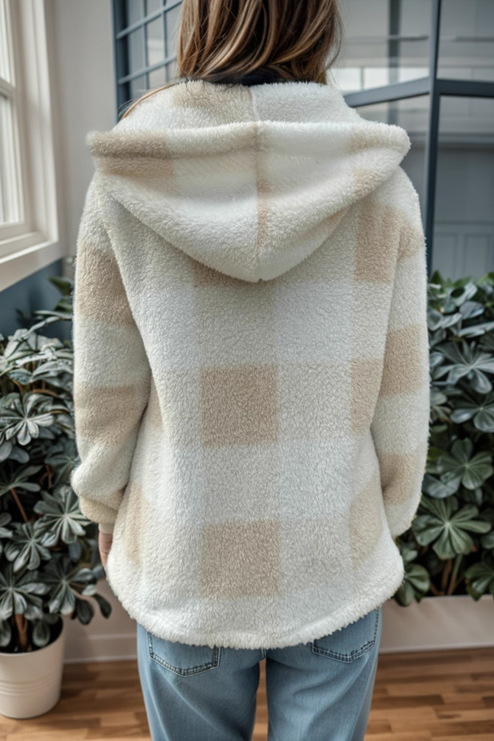 Double Take Full Size Plaid Long Sleeve Hooded Coat-Angel Casuals
