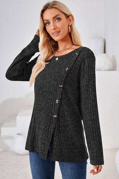 Round Neck Long Sleeve T-Shirt-Angel Casuals