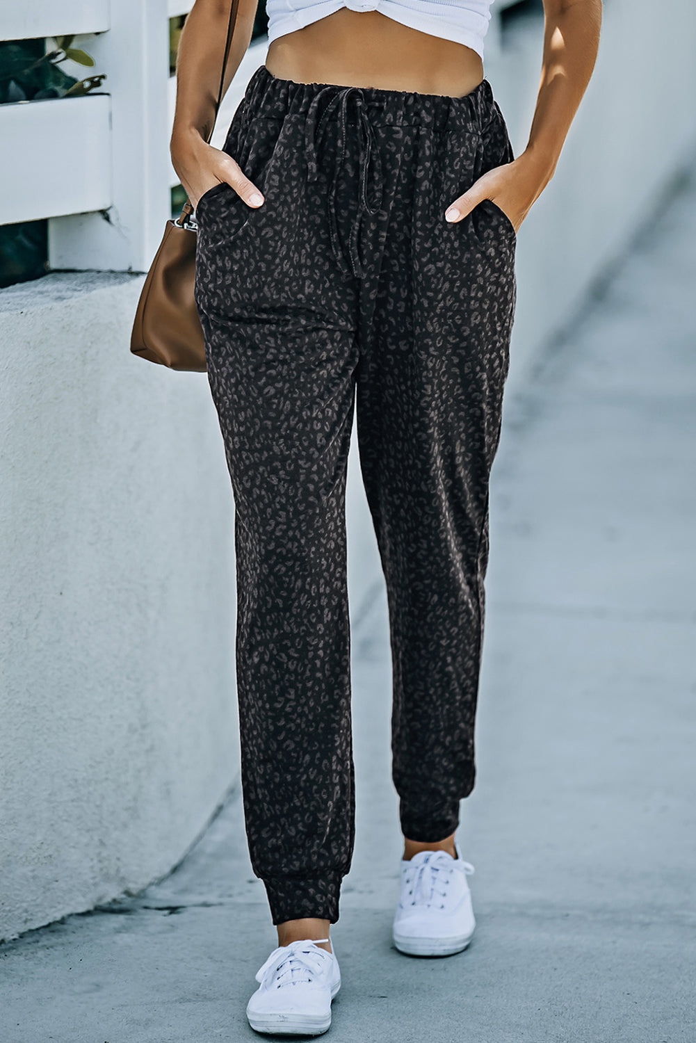 Double Take Leopard Print Joggers with Pockets-Angel Casuals