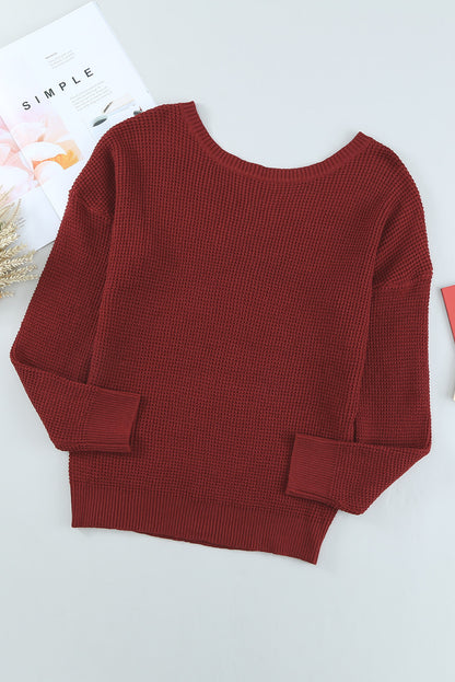 Crisscross Back Boat Neck Sweater-Angel Casuals