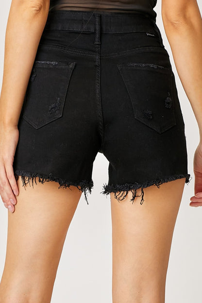 RISEN Frayed Hem Denim Shorts with Fringe Detail Pockets-Angel Casuals