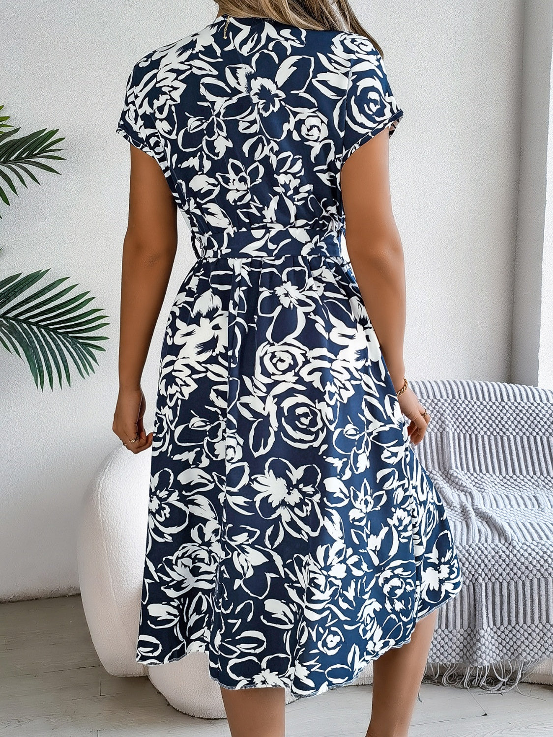 Printed V-Neck Short Sleeve Dress-Angel Casuals