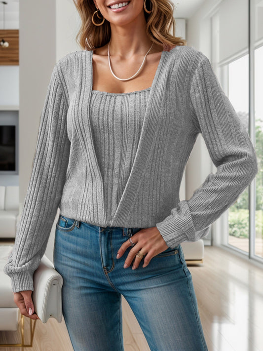 Square Neck Long Sleeve T-Shirt-Angel Casuals