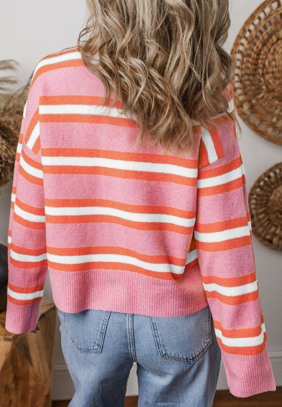 Striped Button Down Long Sleeve Cardigan-Angel Casuals