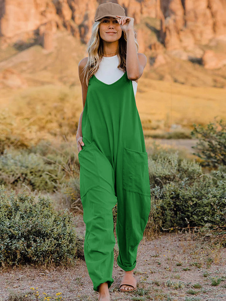 Double Take Full Size Sleeveless V-Neck Pocketed Jumpsuit-Angel Casuals