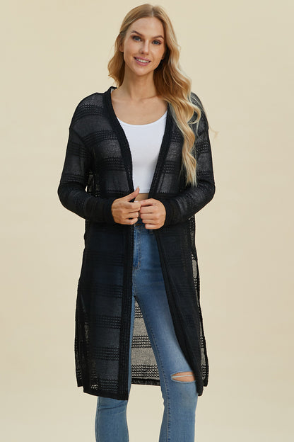 Double Take Full Size Open Front Longline Cardigan-Angel Casuals