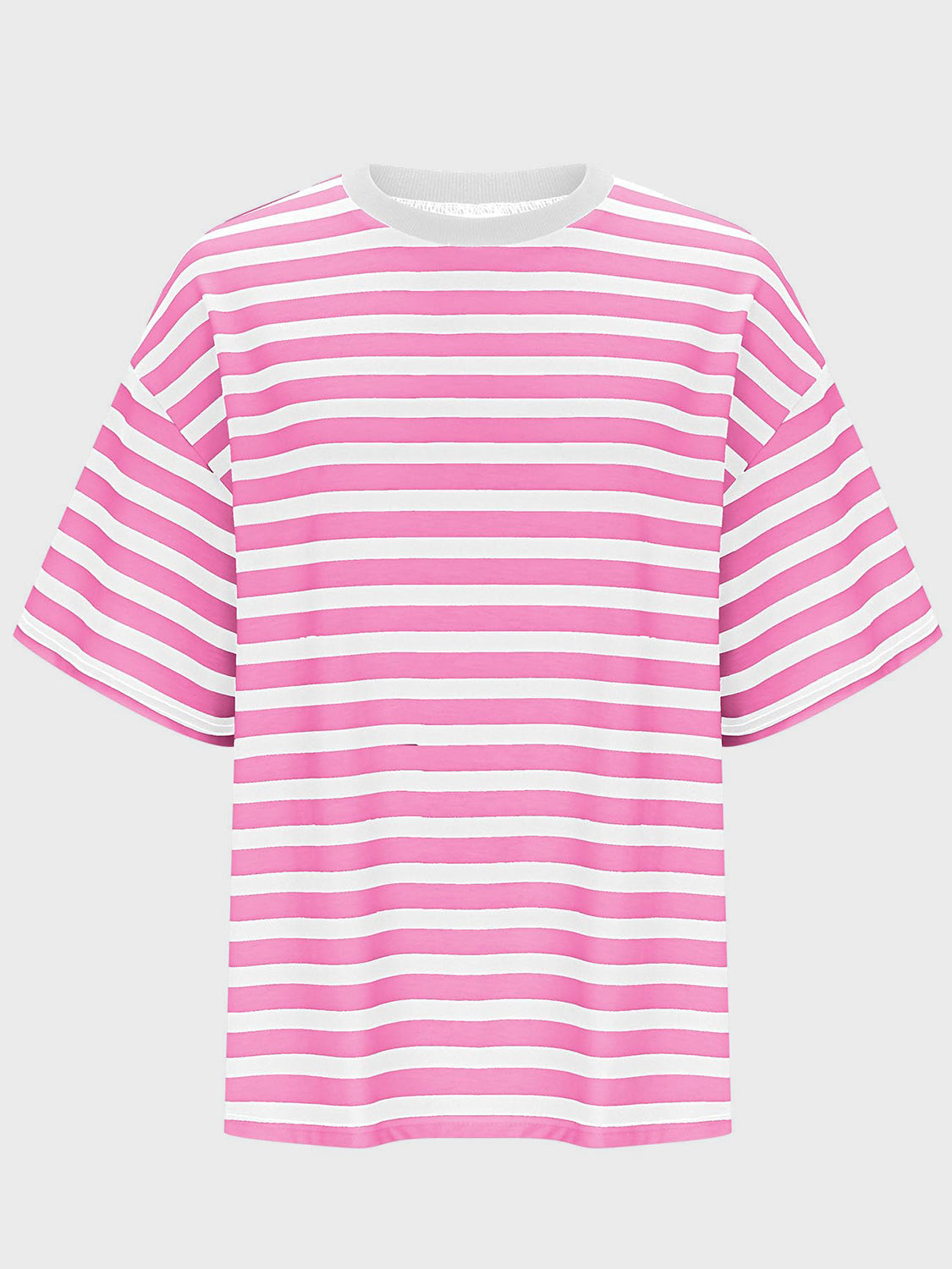 Striped Round Neck Half Sleeve T-Shirt-Angel Casuals