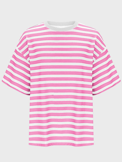 Striped Round Neck Half Sleeve T-Shirt-Angel Casuals
