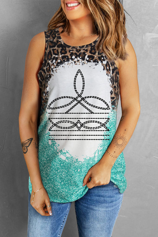 Leopard Geometric Round Neck Tank-Angel Casuals