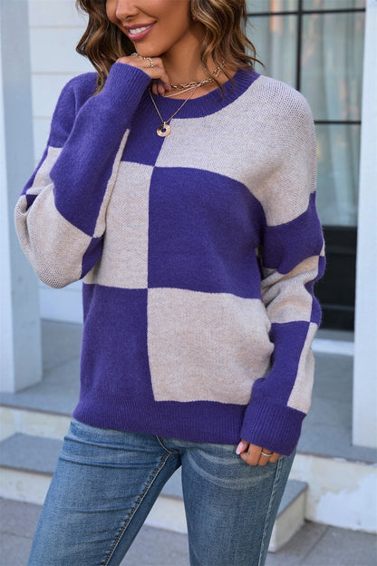 Angel Wings Color Block Round Neck Dropped Shoulder Sweater-Angel Casuals