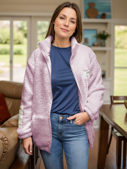 Full Size Turtleneck Zip Up Long Sleeve Sherpa Jacket-Angel Casuals