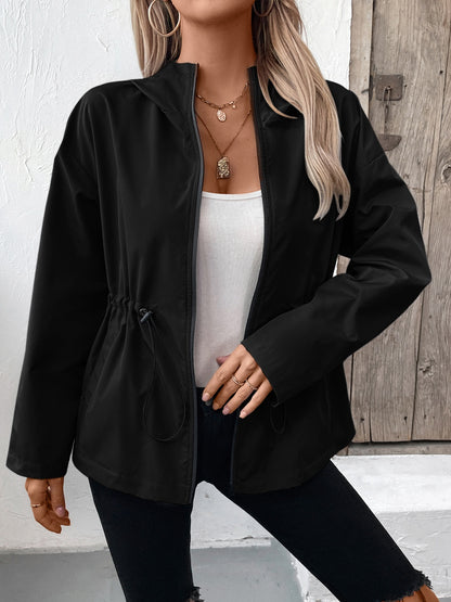 Ivy Lane Drawstring Zip Up Hooded Jacket-Angel Casuals