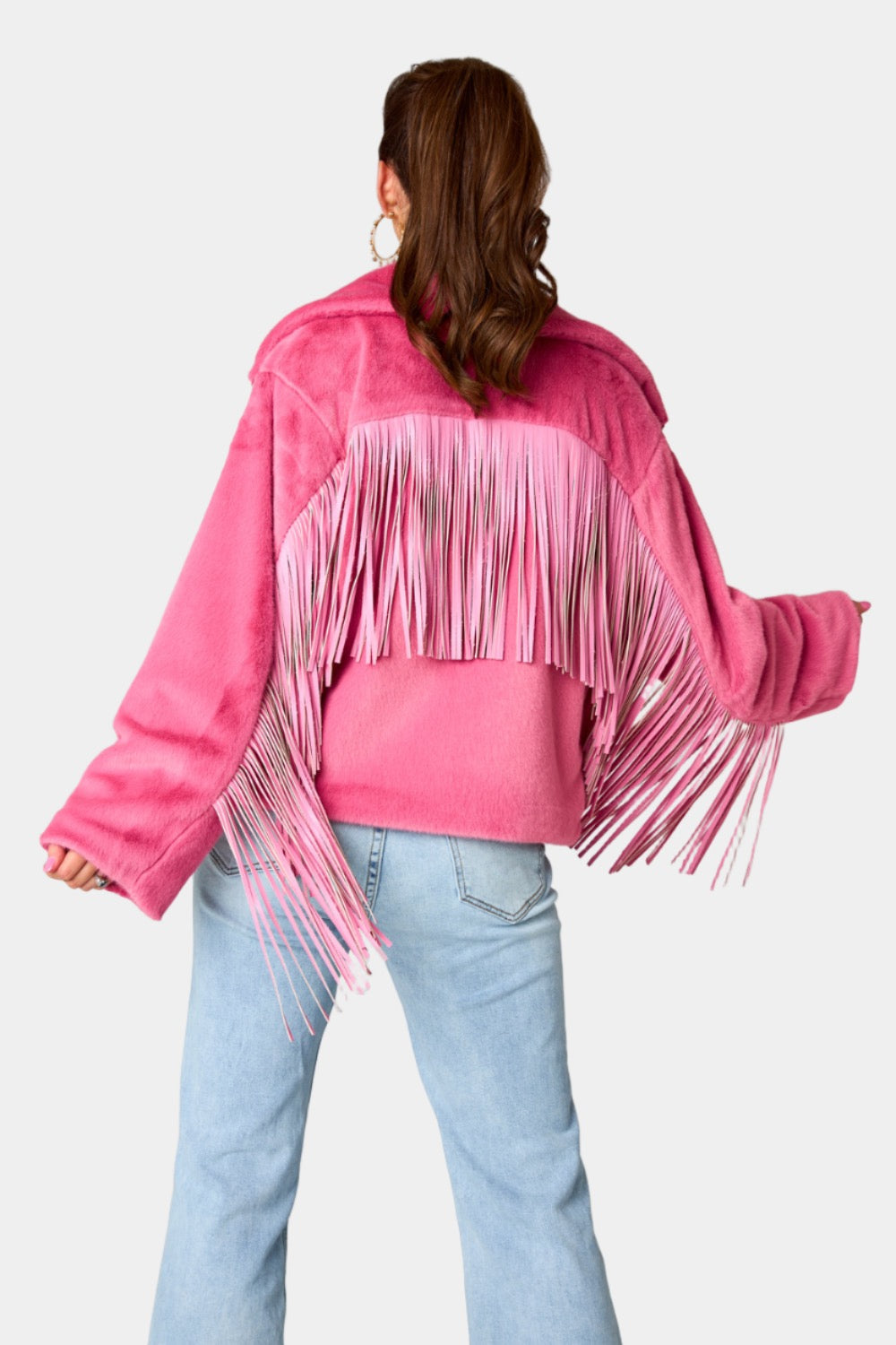 Fringed Zip Up Fleece Jacket-Angel Casuals