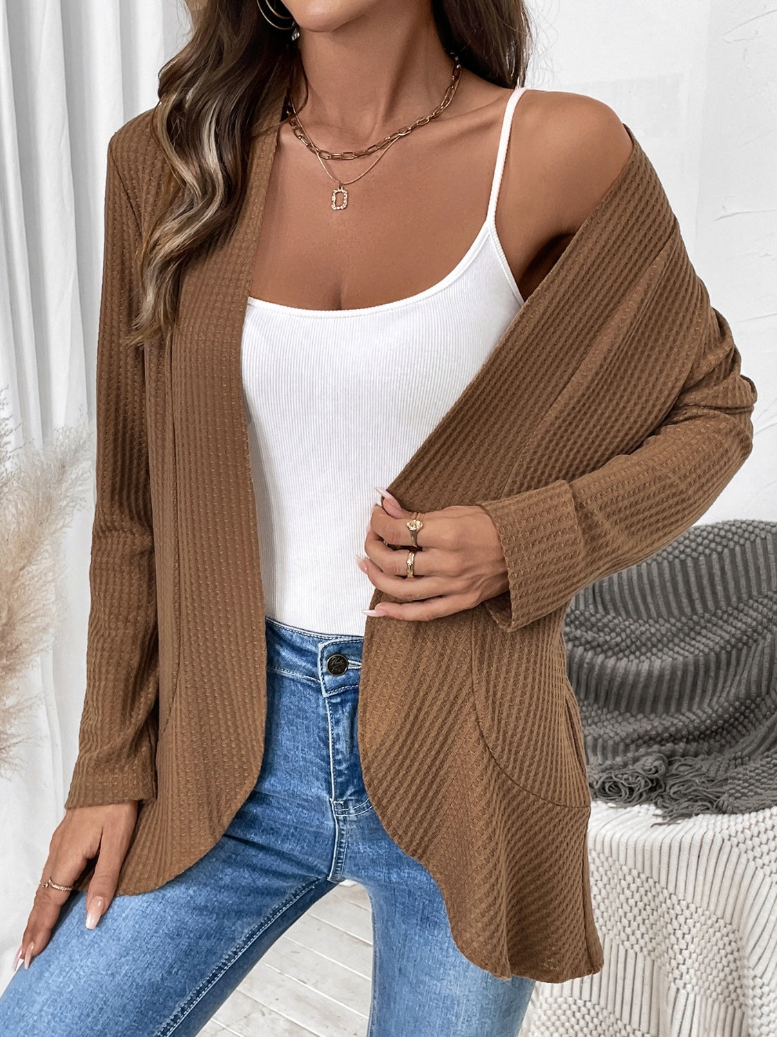 Open Front Long Sleeve Cardigan-Angel Casuals