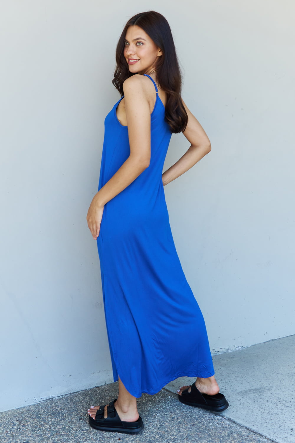 Ninexis Good Energy Full Size Cami Side Slit Maxi Dress in Royal Blue-Angel Casuals