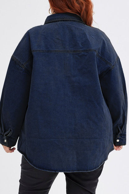 Plus Size Snap Down Pocketed Denim Jacket-Angel Casuals