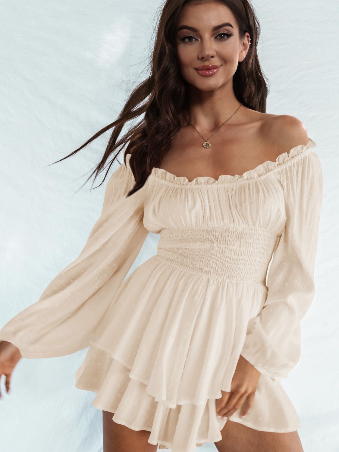 Off Shoulder Smocked Waist Romper-Angel Casuals