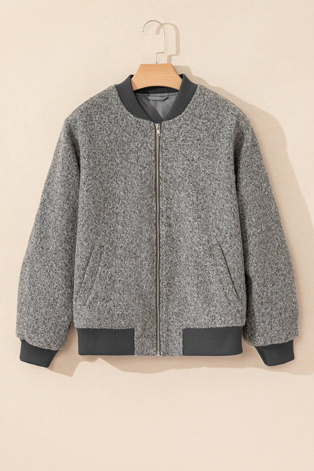 Pocketed Zip Up Baseball Collar Jacket-Angel Casuals