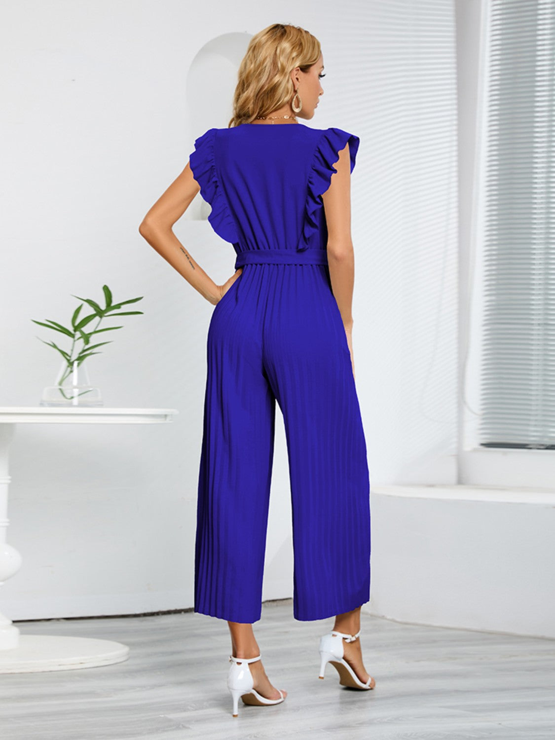 Ruffled Surplice Cap Sleeve Jumpsuit-Angel Casuals