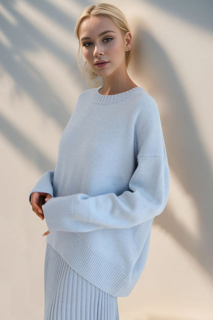 Basic Bae Round Neck Dropped Shoulder Sweater-Angel Casuals