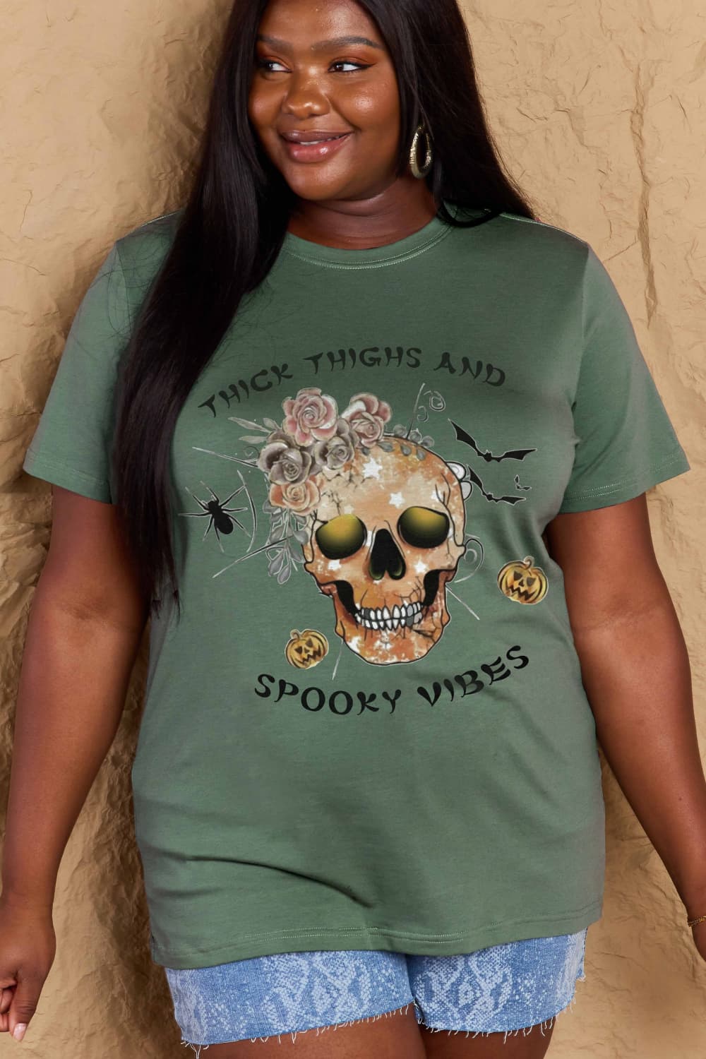 Simply Love Full Size THICK THIGHS AND SPOOKY VIBES Graphic Cotton T-Shirt-Angel Casuals