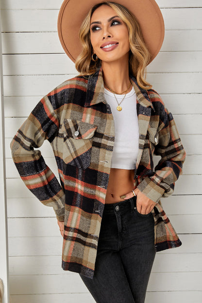 Plaid Pocketed Button Down Shacket-Angel Casuals