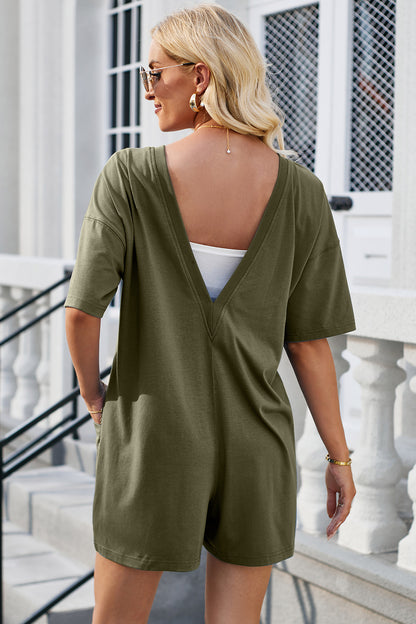 Backless Round Neck Half Sleeve Romper-Angel Casuals