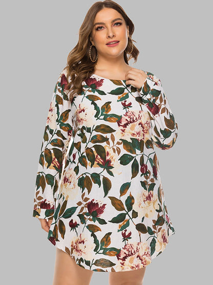 Full Size Floral Long Sleeve Mini Dress-Angel Casuals