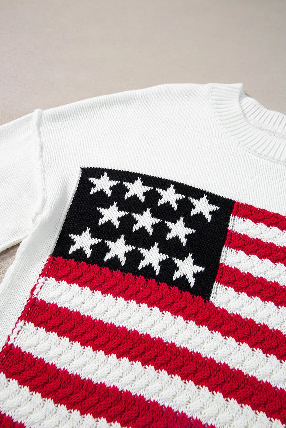 US Flag Round Neck Long Sleeve Knit Top-Angel Casuals