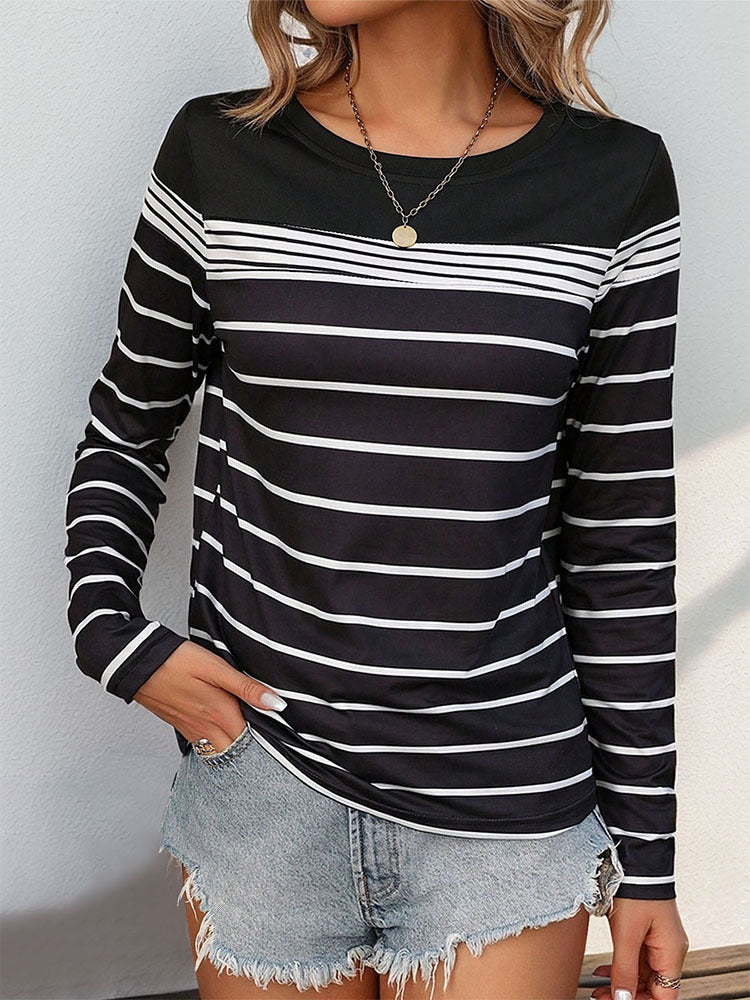 Perfee Striped Round Neck Long Sleeve T-Shirt-Angel Casuals