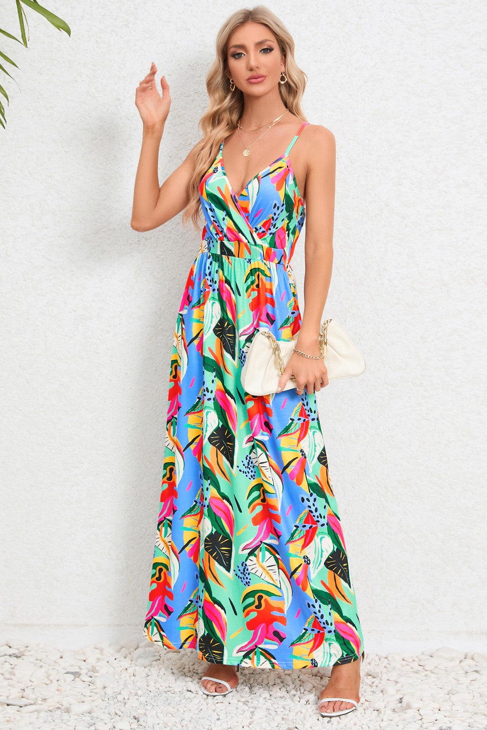 Printed Surplice Maxi Cami Dress-Angel Casuals